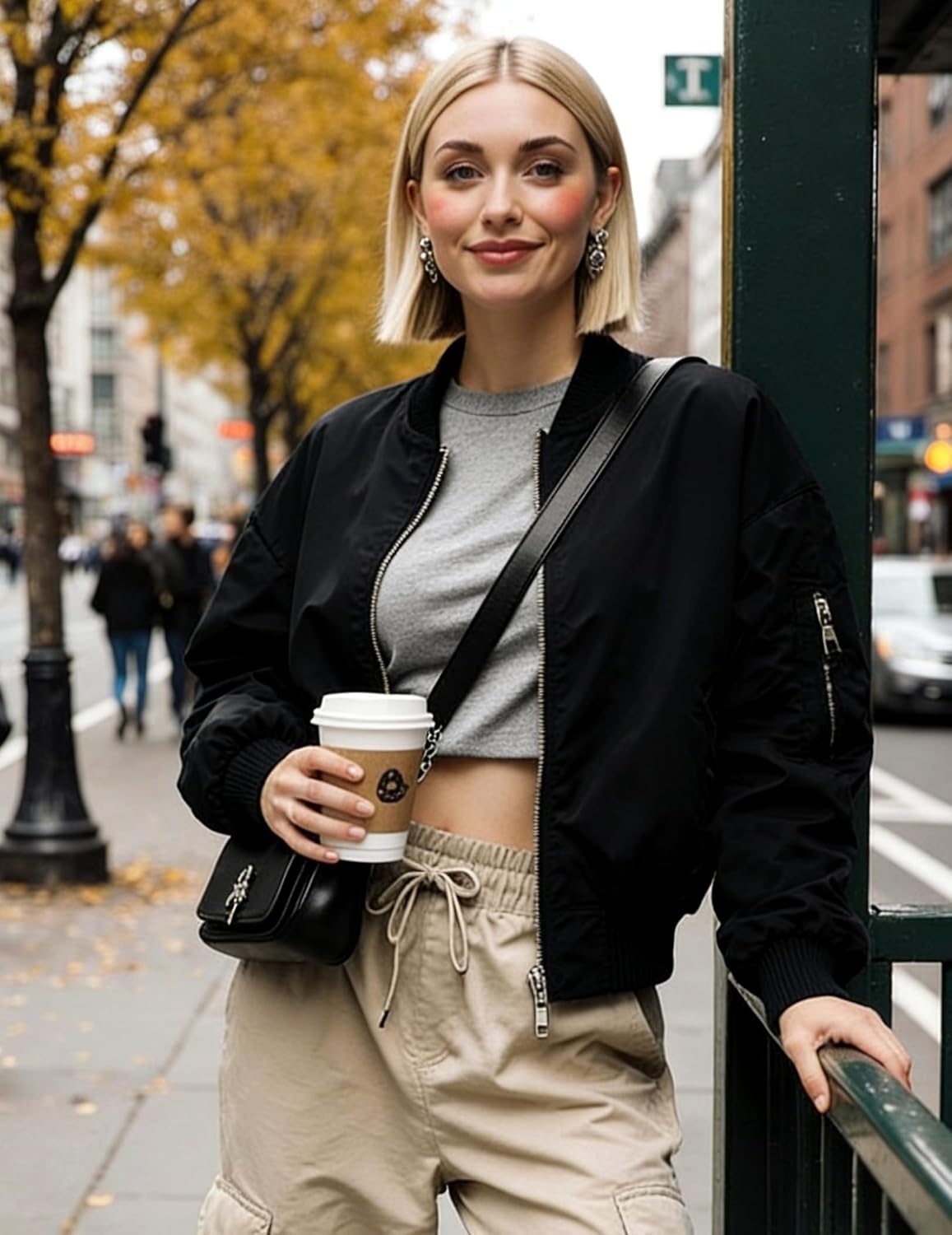 image:imageZeagoo Women Bomber Jacket Casual Coats Spring Fall Clothes with PocketsBlack