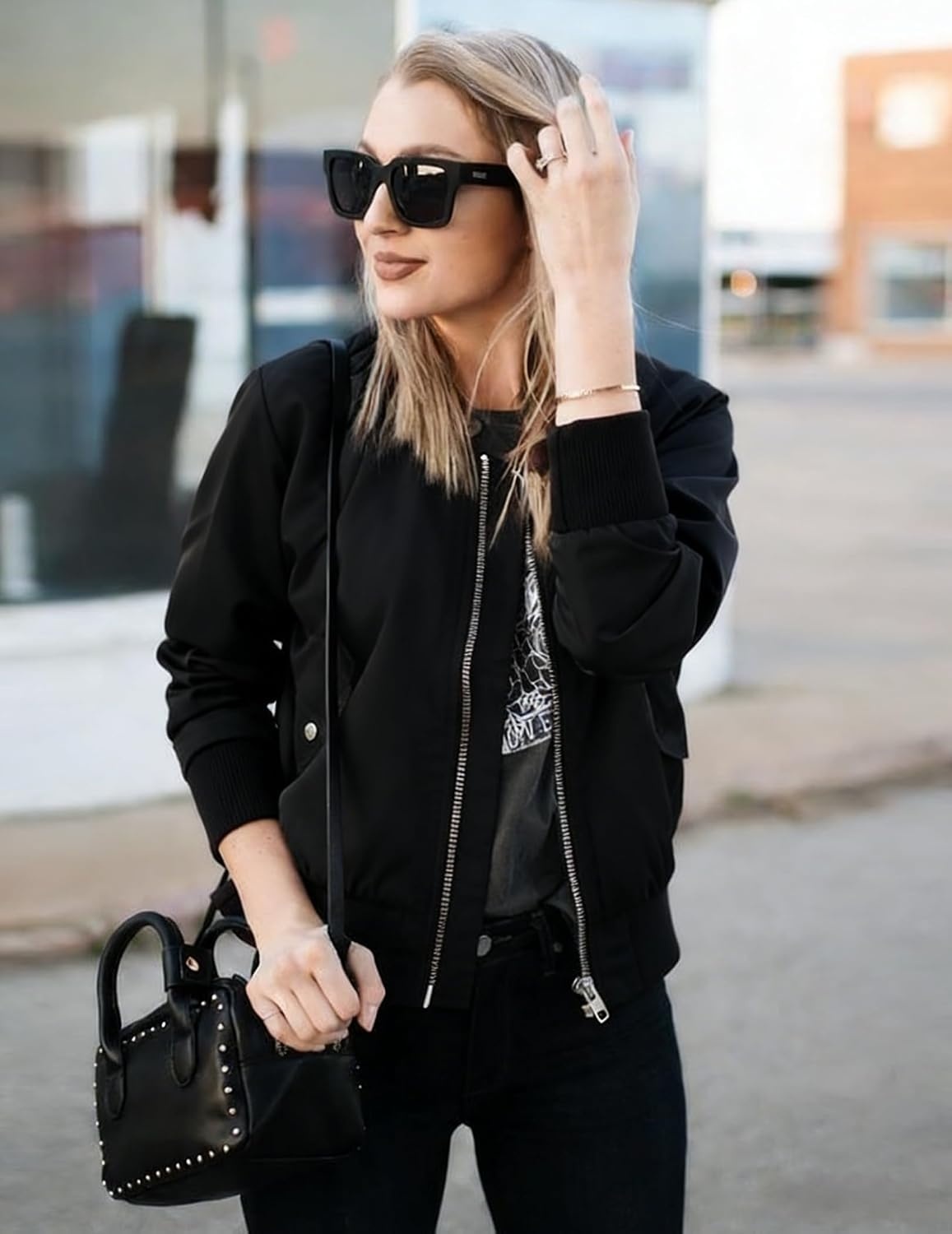 image:imageZeagoo Women Bomber Jacket Casual Coats Spring Fall Clothes with PocketsBlack