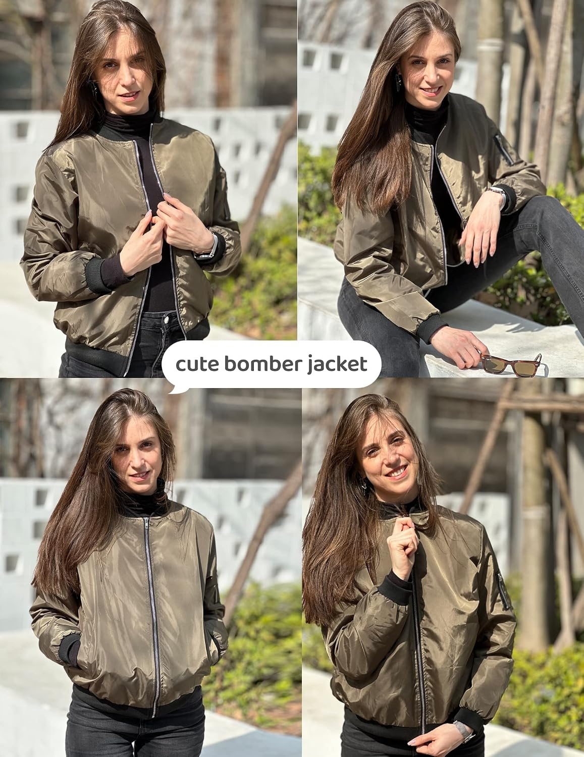 image:imageZeagoo Women Bomber Jacket Casual Coats Spring Fall Clothes with PocketsGreen