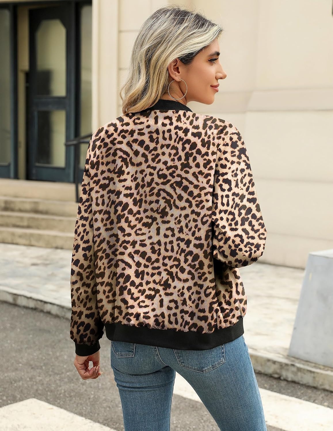 image:imageZeagoo Women Bomber Jacket Casual Coats Spring Fall Clothes with PocketsLeopard