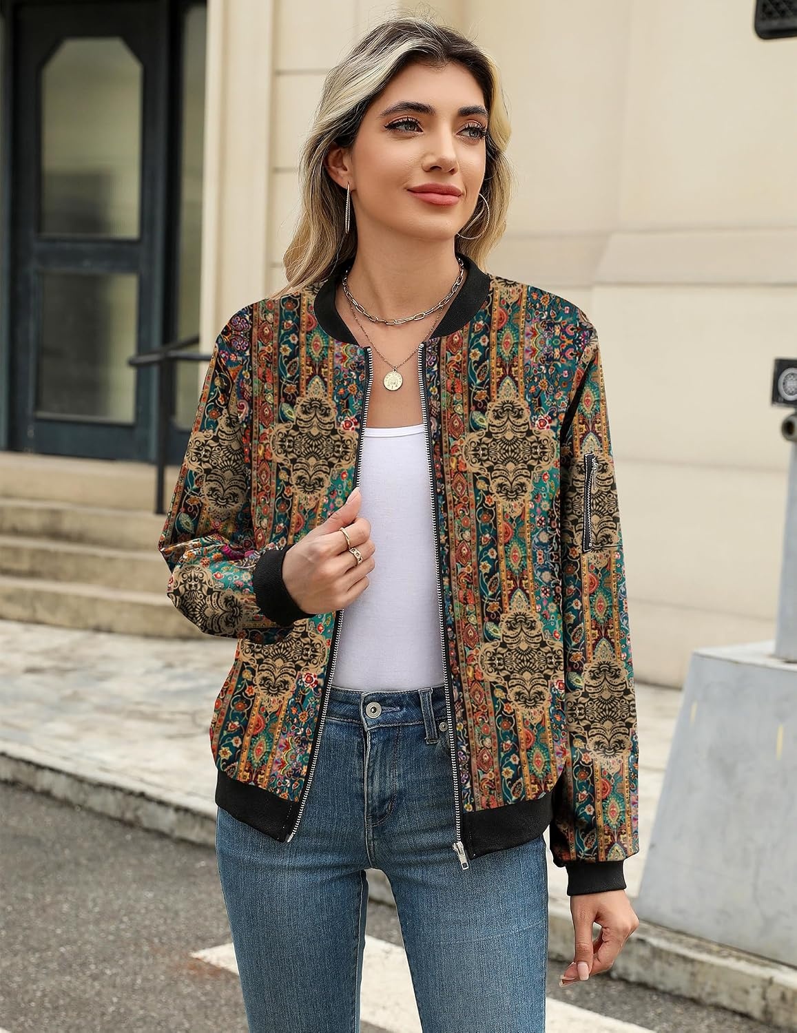 image:imageZeagoo Women Bomber Jacket Casual Coats Spring Fall Clothes with PocketsMulticolor