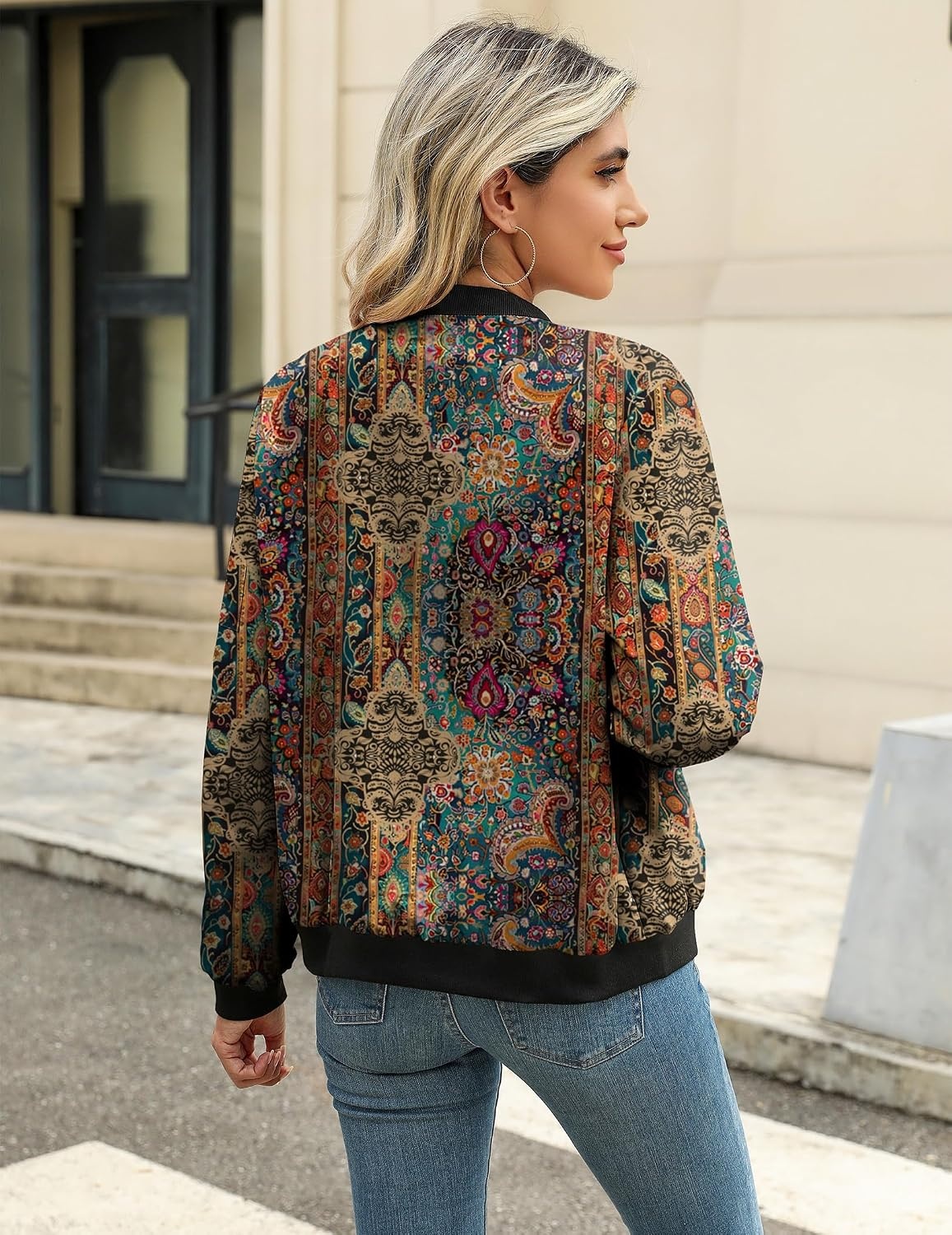 image:imageZeagoo Women Bomber Jacket Casual Coats Spring Fall Clothes with PocketsMulticolor