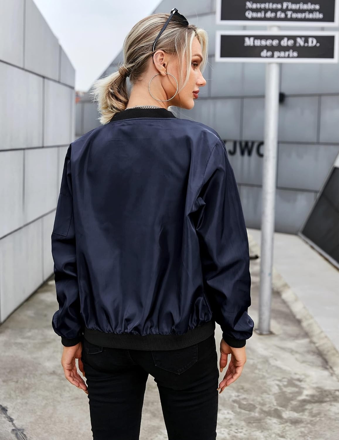 image:imageZeagoo Women Bomber Jacket Casual Coats Spring Fall Clothes with PocketsNavy Blue