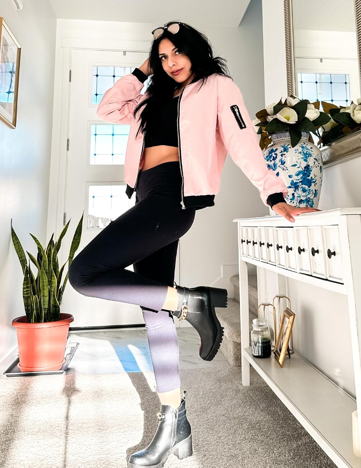 image:imageZeagoo Women Bomber Jacket Casual Coats Spring Fall Clothes with PocketsPink