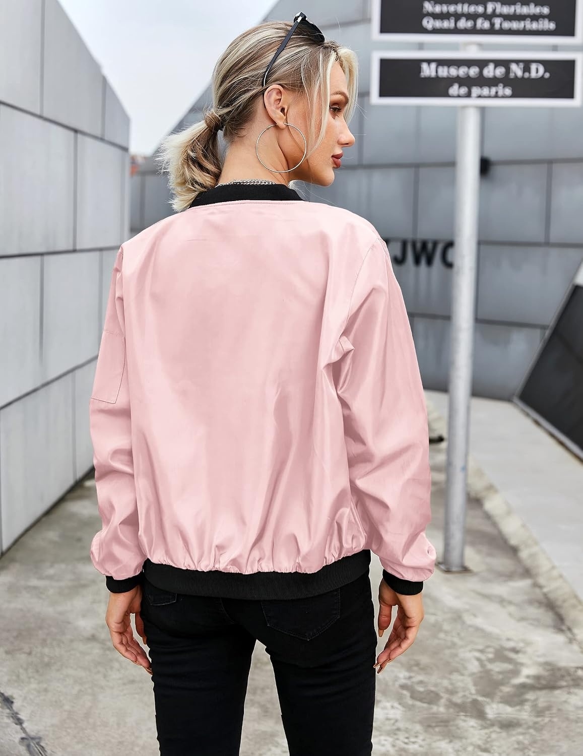 image:imageZeagoo Women Bomber Jacket Casual Coats Spring Fall Clothes with PocketsPink