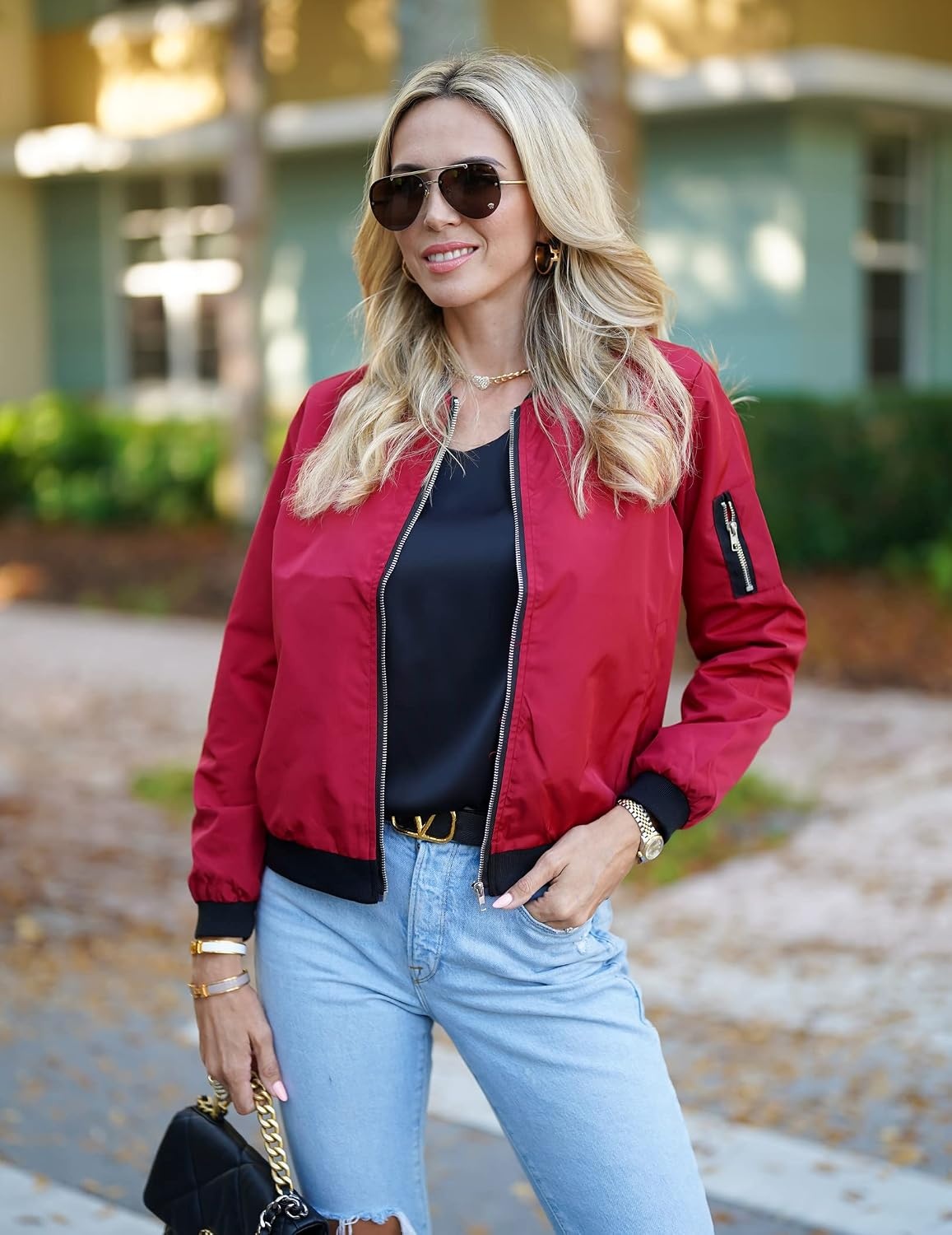 image:imageZeagoo Women Bomber Jacket Casual Coats Spring Fall Clothes with PocketsWine Red