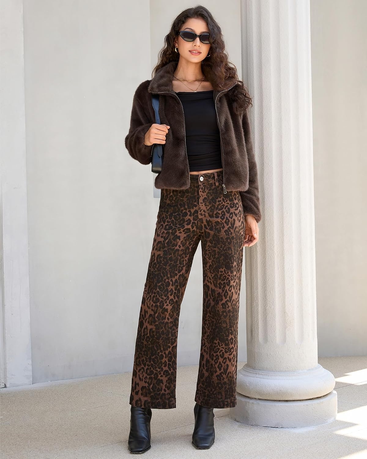 image:imageluvamia Faux Fur Jackets for Women Fall Cropped Coat Fuzzy Winter OuterwearCoffee Brown