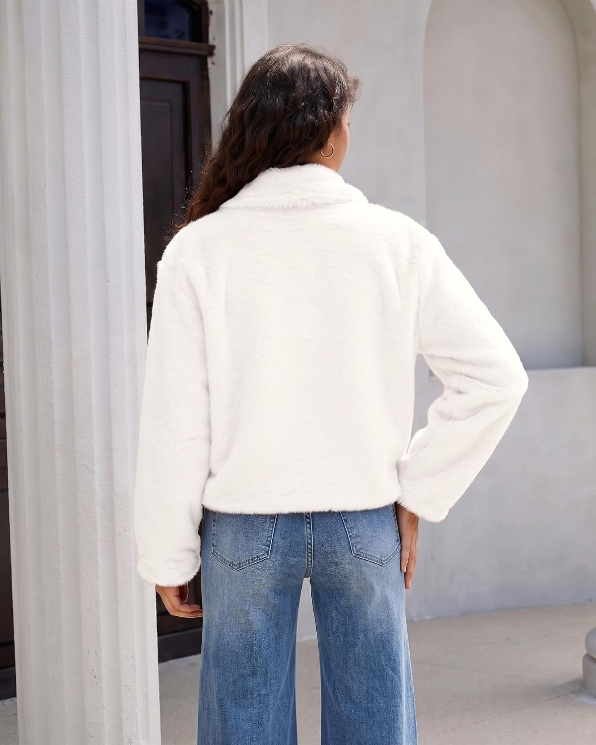 image:imageluvamia Faux Fur Jackets for Women Fall Cropped Coat Fuzzy Winter OuterwearCream White