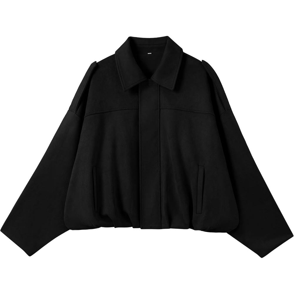 image:imageANRABESS Womens Oversized Faux Suede Cropped Bomber JacketBlack