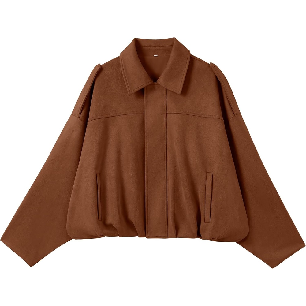 image:imageANRABESS Womens Oversized Faux Suede Cropped Bomber JacketBrown