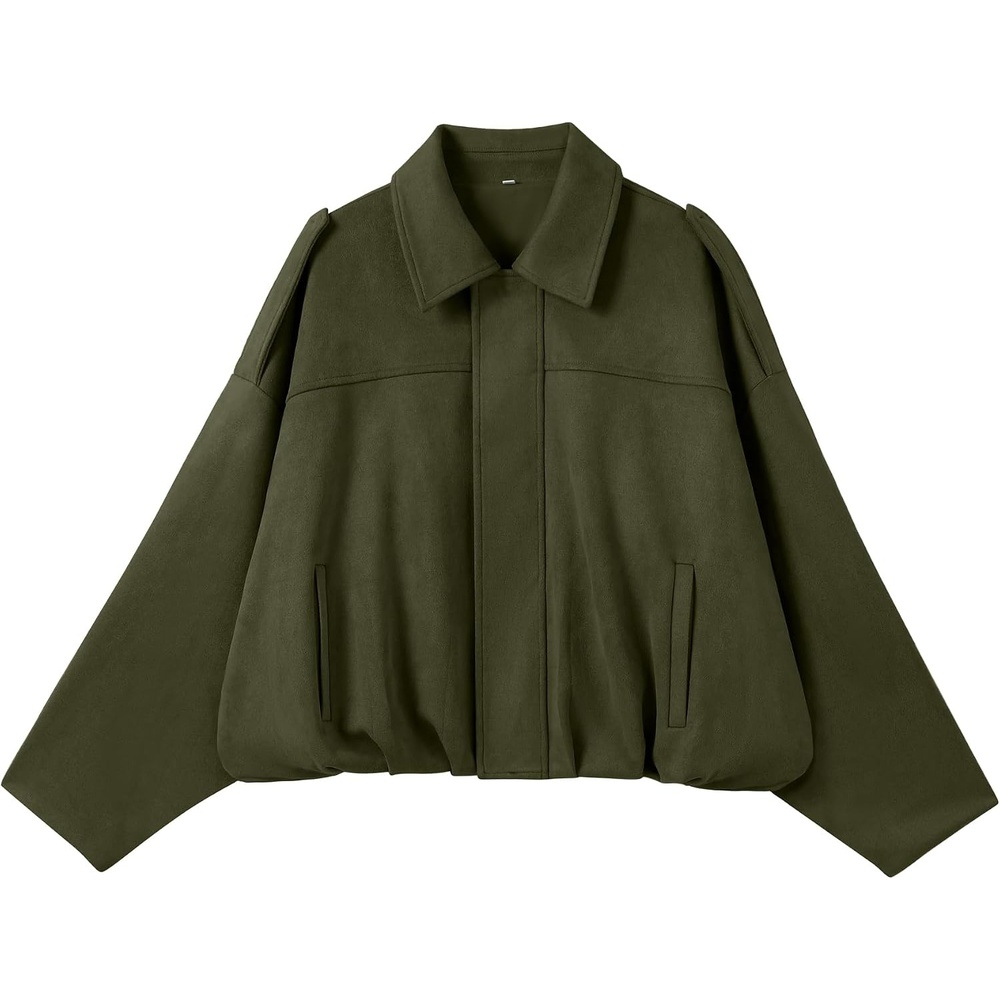 image:imageANRABESS Womens Oversized Faux Suede Cropped Bomber JacketGreen