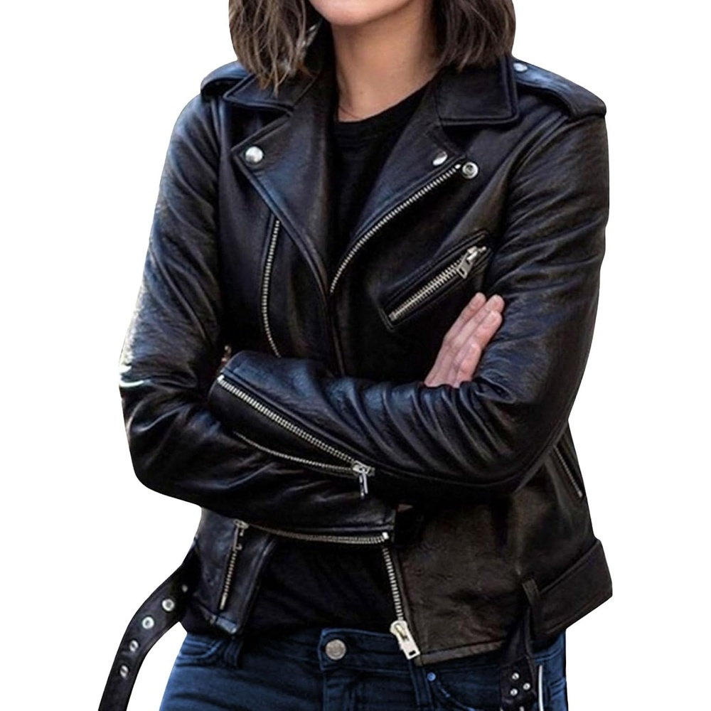 image:imageBiker Faux Leather Jacket for Women Faux Leather Motocycle Coat Fall Fashion Bomber JacketBlack