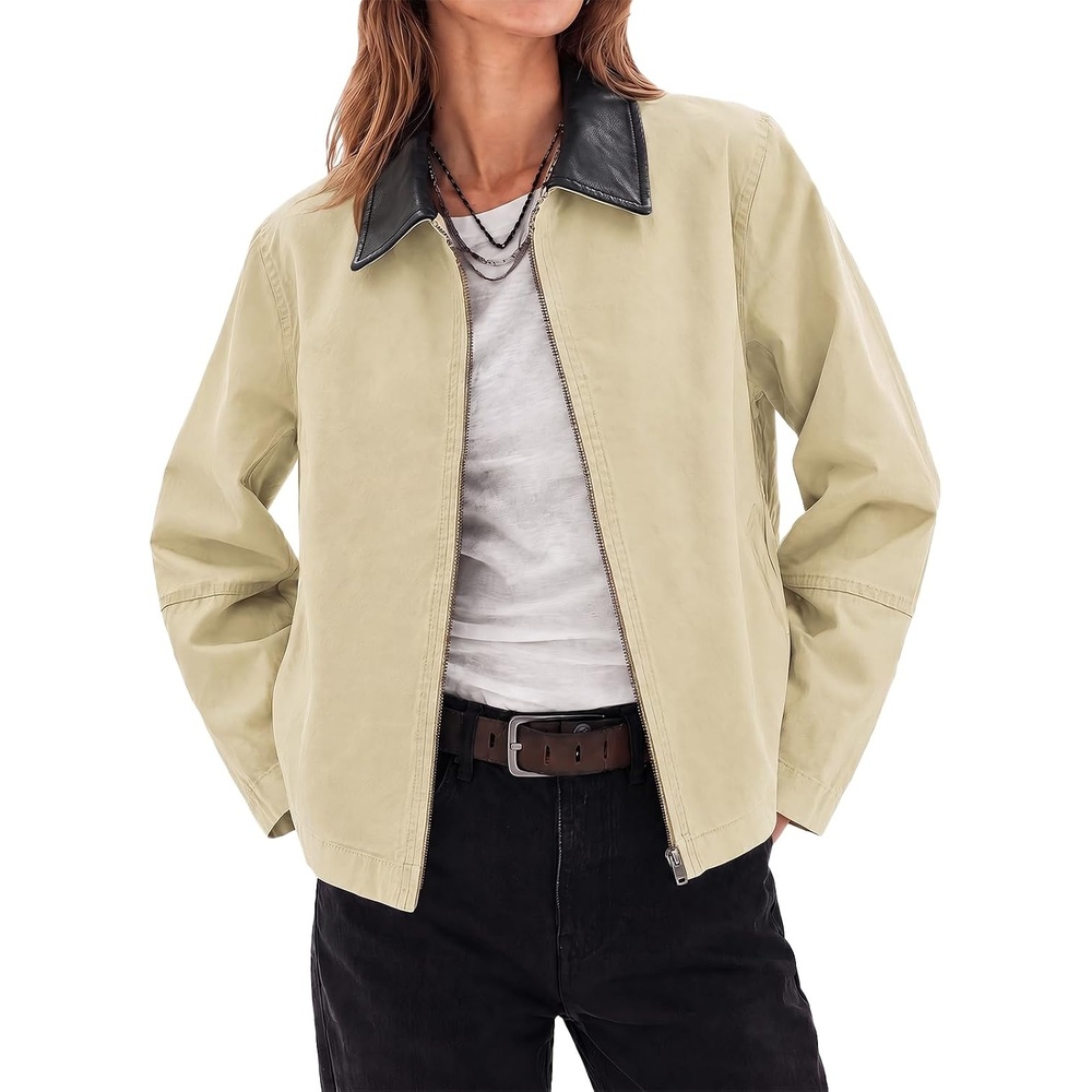 image:imageCicy Bell Women Barn Jacket Zip Up Cotton Canvas Oversized Lightweight CoatBeige