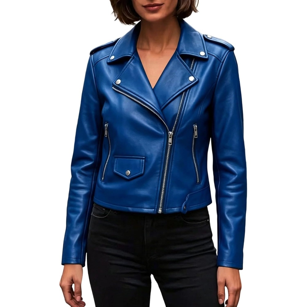 image:imageJiXiang Faux Leather Jacket Women Lapel Collared Fashion Vintage Coat Zipper Closure Cropped Biker Motorcycle Jackets Outwear1bu1