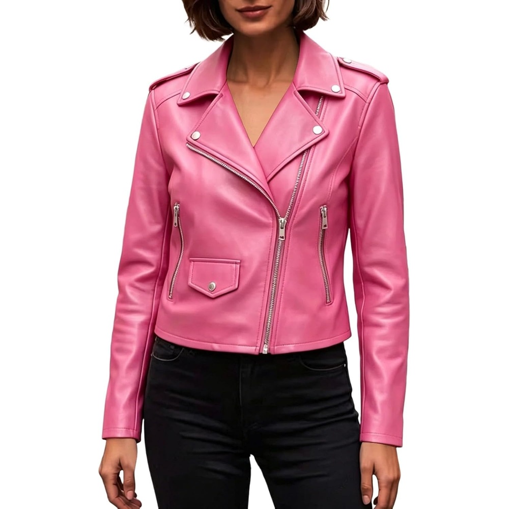 image:imageJiXiang Faux Leather Jacket Women Lapel Collared Fashion Vintage Coat Zipper Closure Cropped Biker Motorcycle Jackets Outwear1rd2