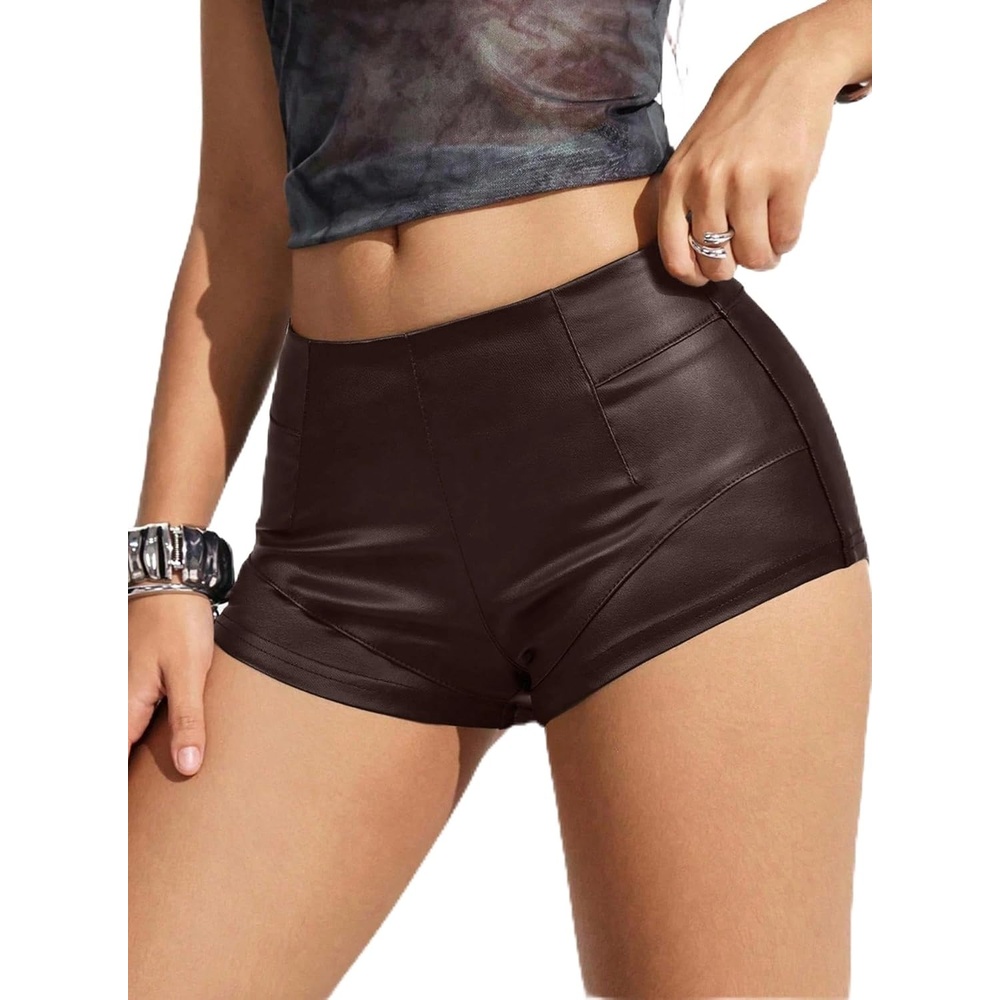image:imageLeather Shorts for Women Low Rise Hot Micro Shorts Y2K Club OutfitsChocolate