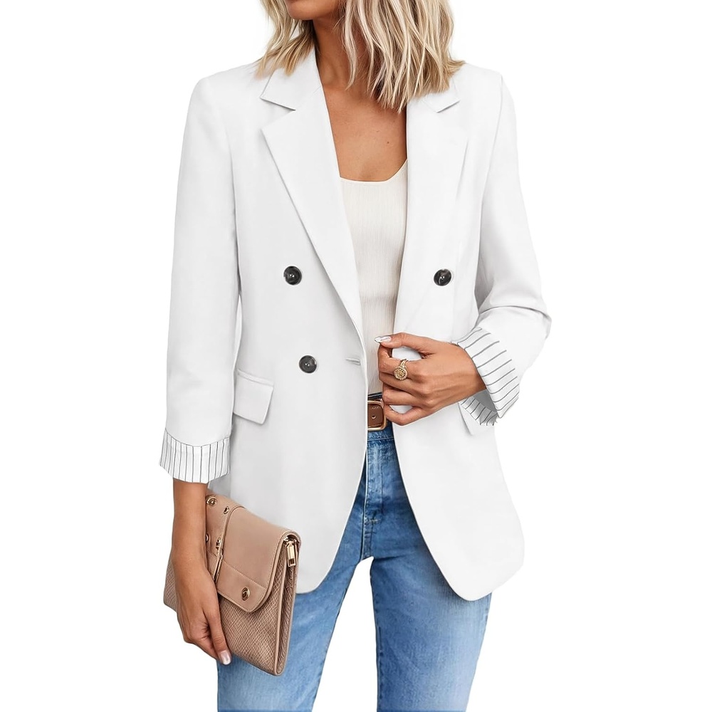 image:imageMina Self 2026 Womens Fall Tweed Blazer Plaid Jacket Business Casual CoatLightWhite