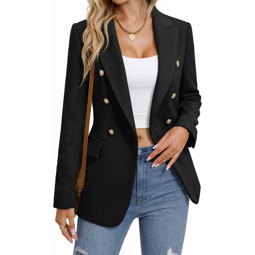image:imageMina Self 2026 Womens Fall Tweed Blazer Plaid Jacket Business Casual CoatWoolblack