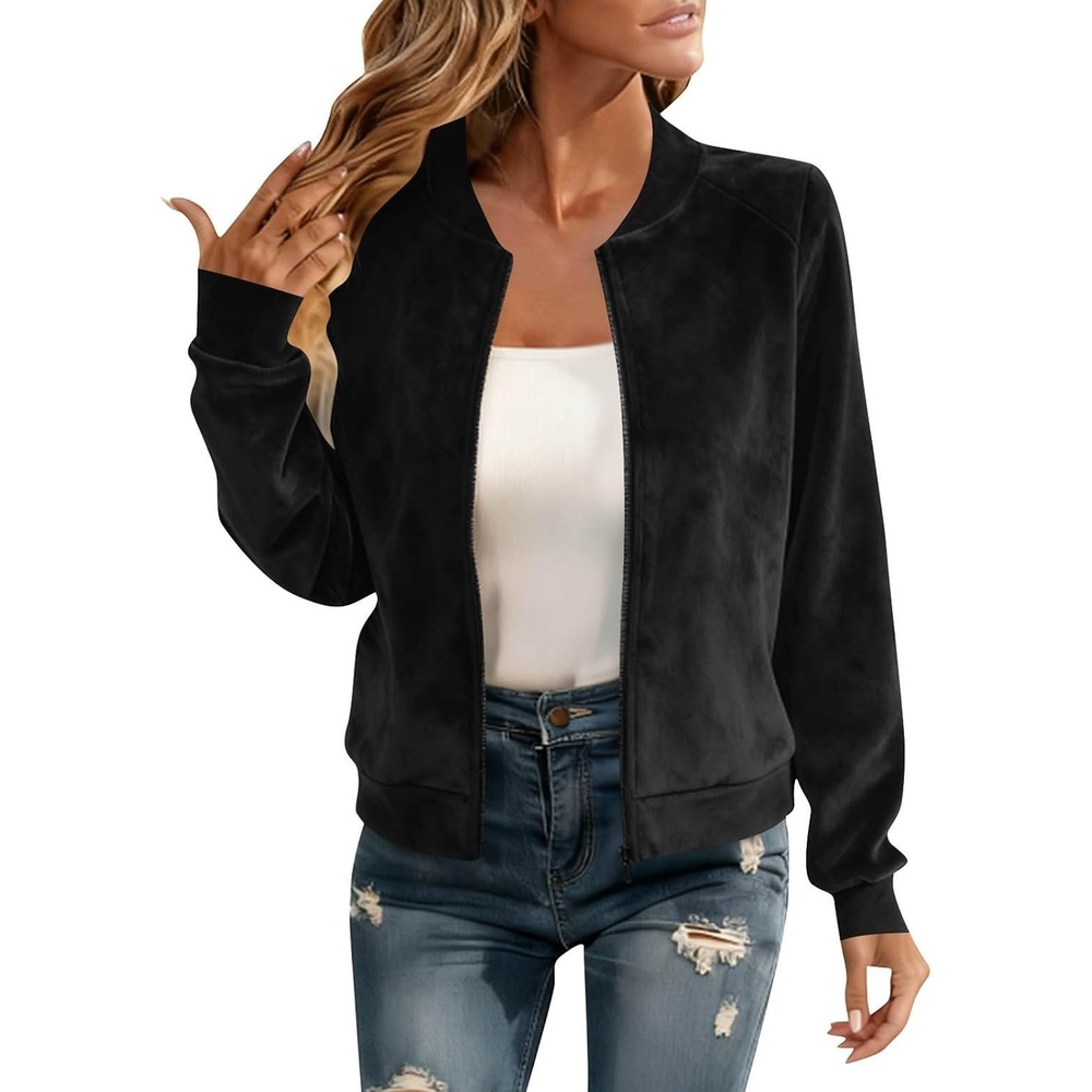 image:imageNantdog Crop Womens Faux Suede Jacket Fitted Boyfirend Shacket Barn JacketsBlack