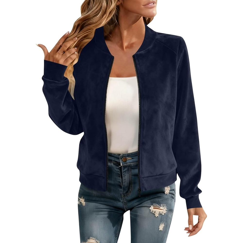 image:imageNantdog Crop Womens Faux Suede Jacket Fitted Boyfirend Shacket Barn JacketsDark Blue