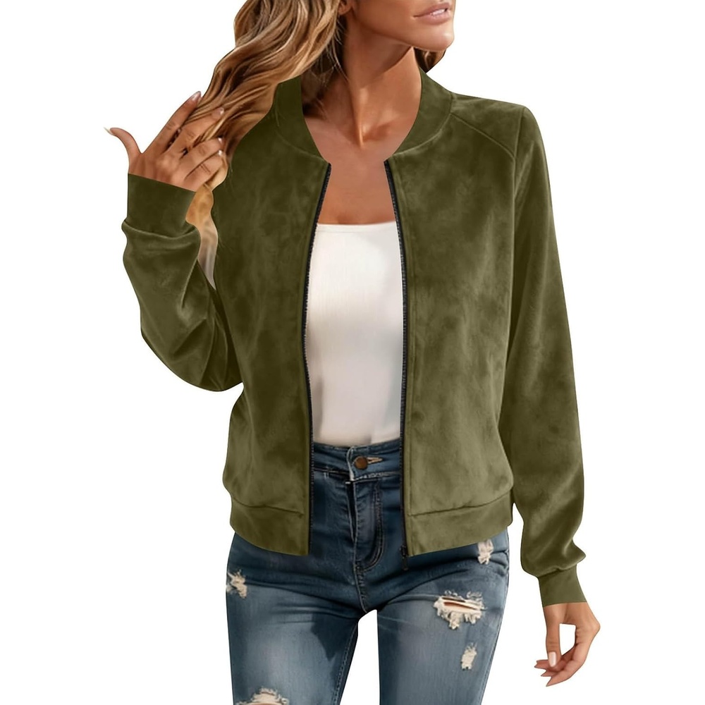 image:imageNantdog Crop Womens Faux Suede Jacket Fitted Boyfirend Shacket Barn JacketsGreen