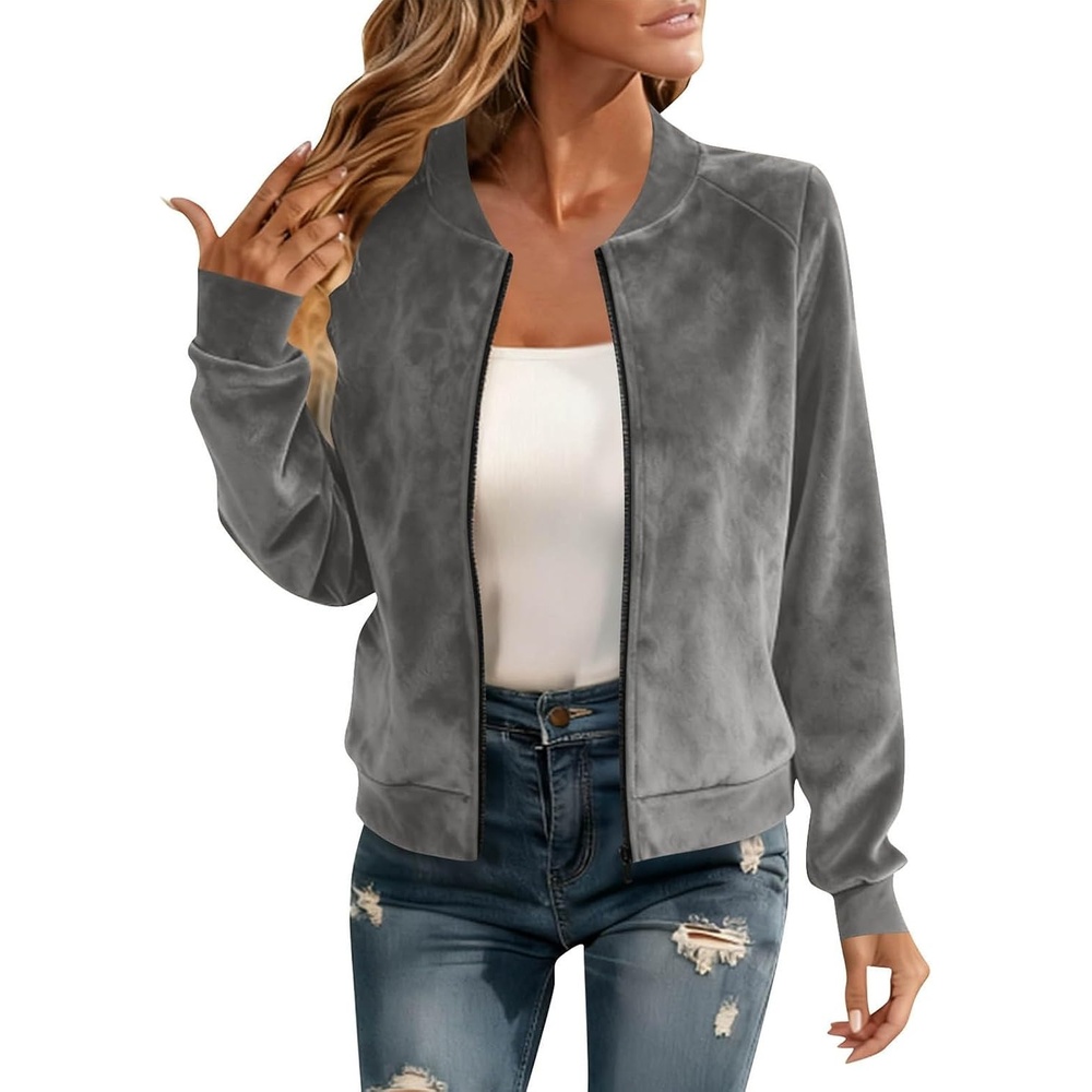 image:imageNantdog Crop Womens Faux Suede Jacket Fitted Boyfirend Shacket Barn JacketsGrey
