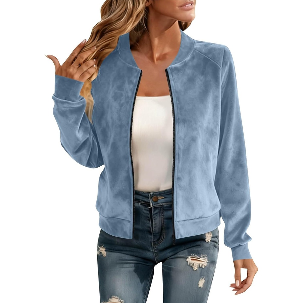 image:imageNantdog Crop Womens Faux Suede Jacket Fitted Boyfirend Shacket Barn JacketsSky Blue