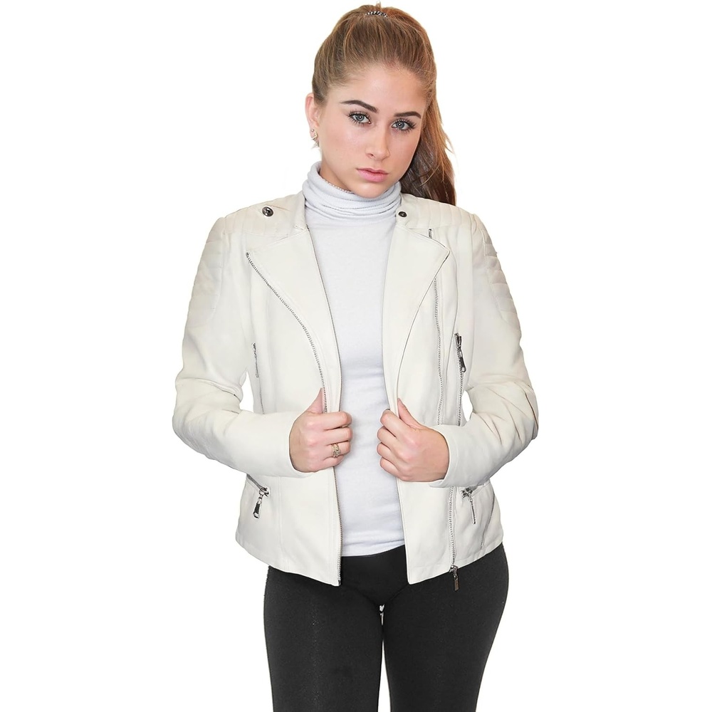 image:imageOlivia Miller Womens Faux Leather Moto JacketIvory