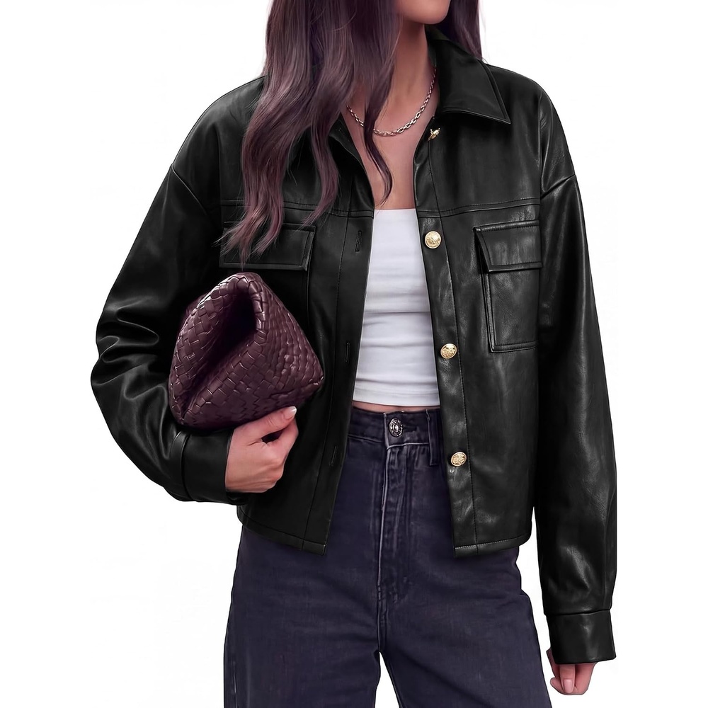image:imagePRETTYGADEN Womens Button Down Faux Leather JacketBlack