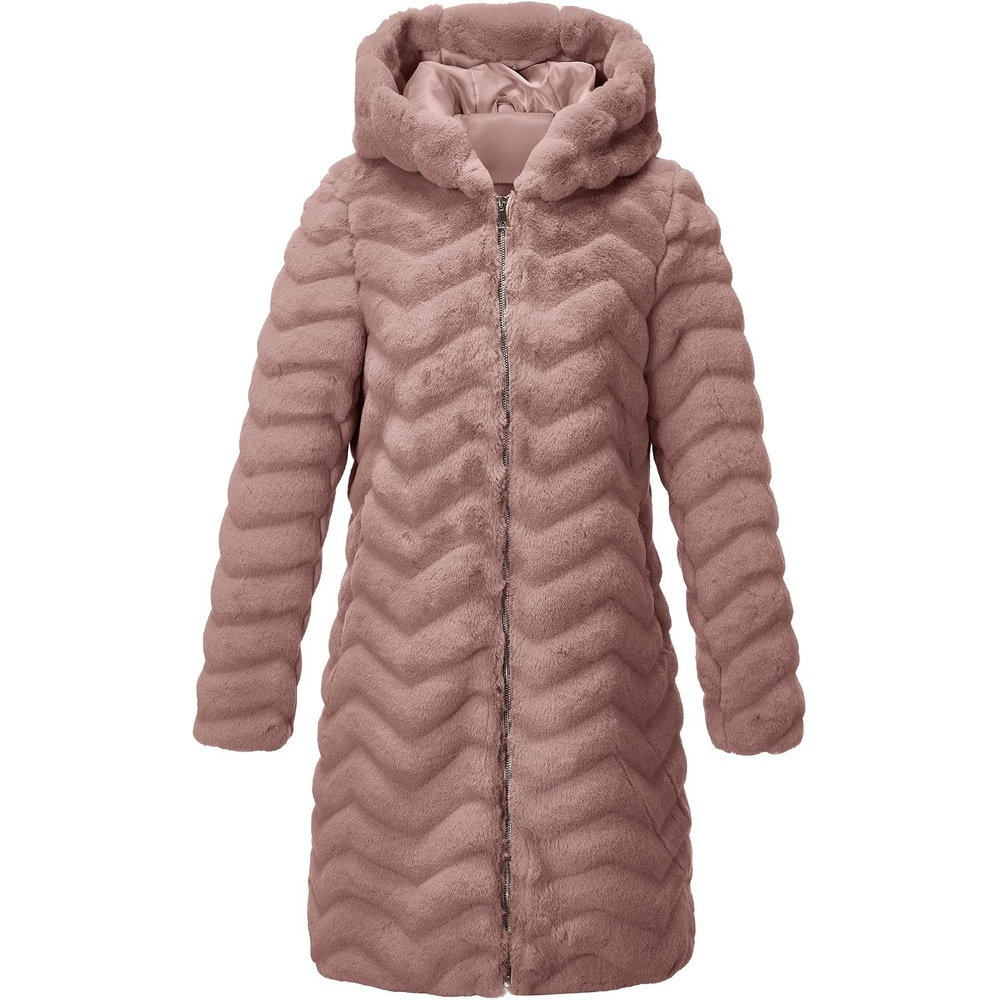 image:imageRISISSIDA Women Long Faux Fur CoatHooded Fleece JacketBrown Pinkwave Texture