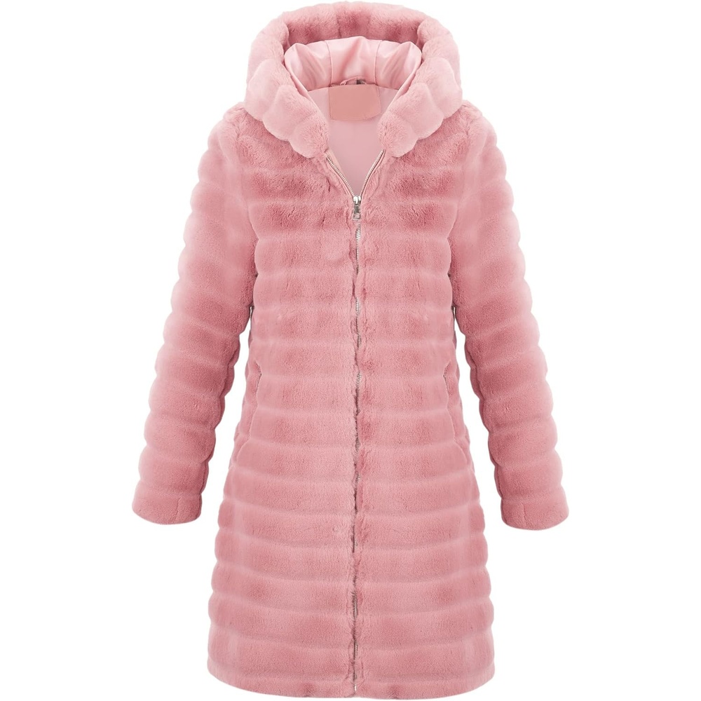 image:imageRISISSIDA Women Long Faux Fur CoatHooded Fleece JacketDark Pinkhorizontal Texture