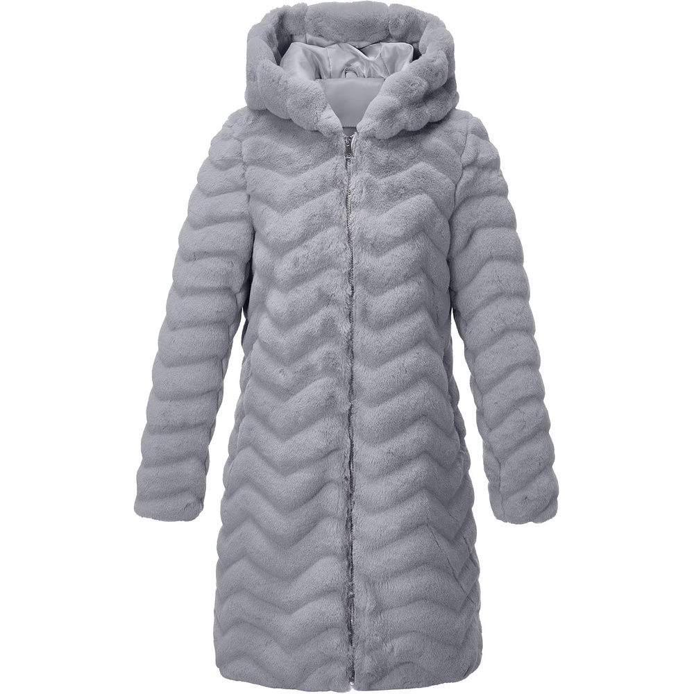 image:imageRISISSIDA Women Long Faux Fur CoatHooded Fleece JacketGraywave Texture