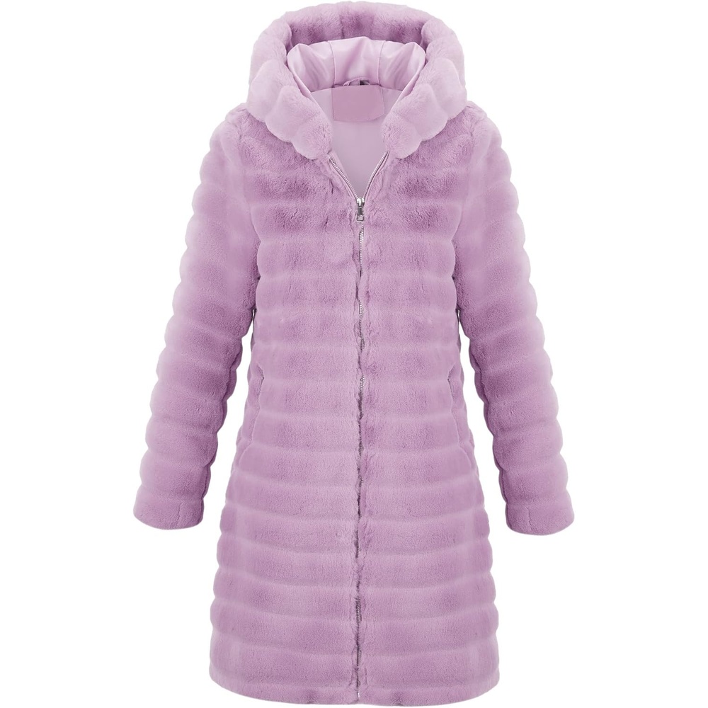image:imageRISISSIDA Women Long Faux Fur CoatHooded Fleece JacketPink Purplehorizontal Texture