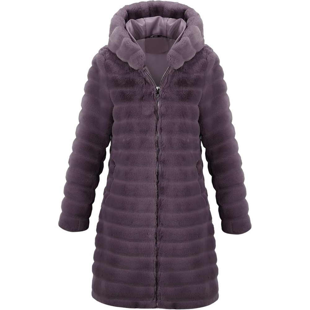 image:imageRISISSIDA Women Long Faux Fur CoatHooded Fleece JacketPurplehorizontal Texture