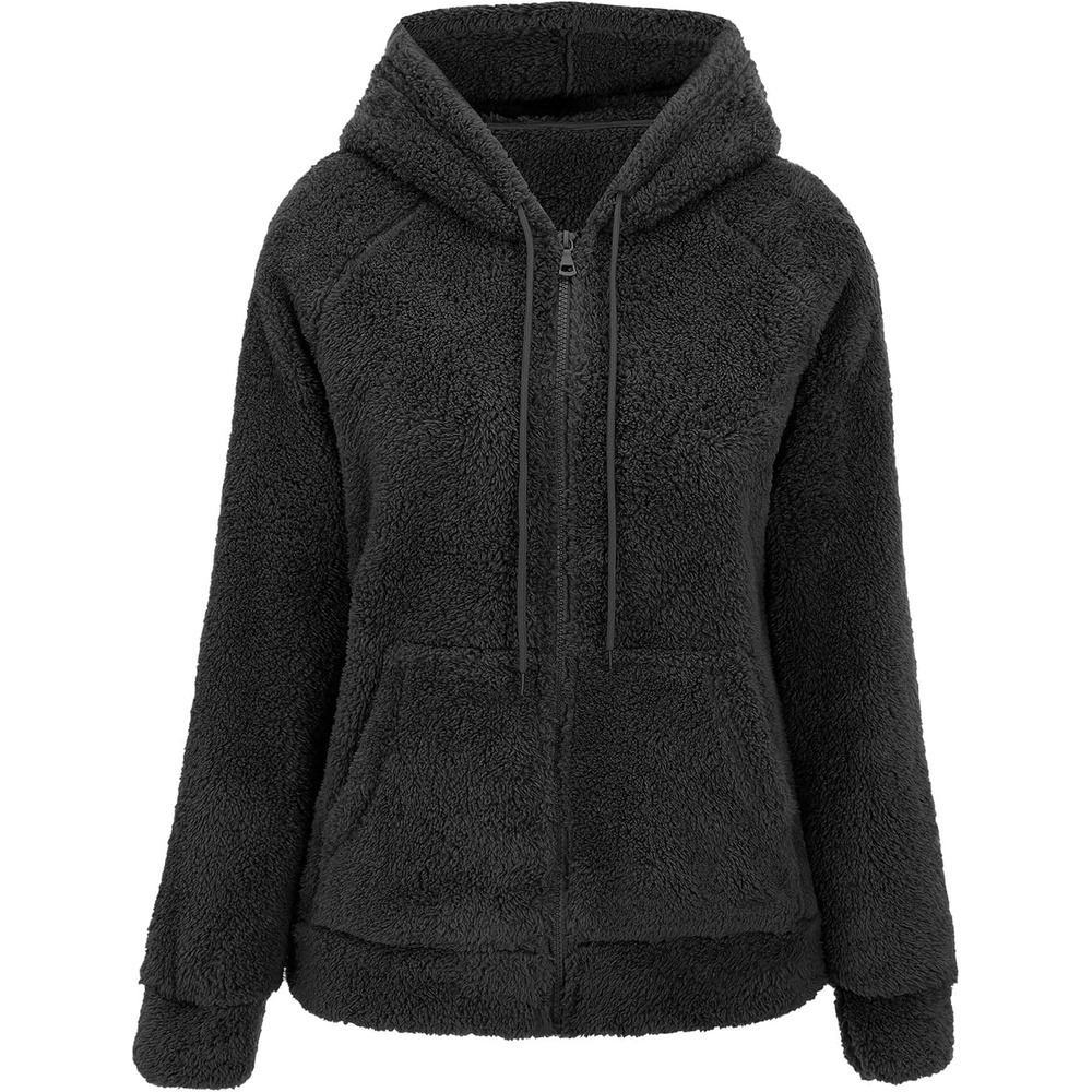 image:imageRISISSIDA Women Sherpa Faux Fur Jacket HoodedFleece Soft HoodieBlack