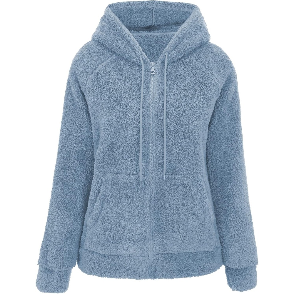 image:imageRISISSIDA Women Sherpa Faux Fur Jacket HoodedFleece Soft HoodieBlue