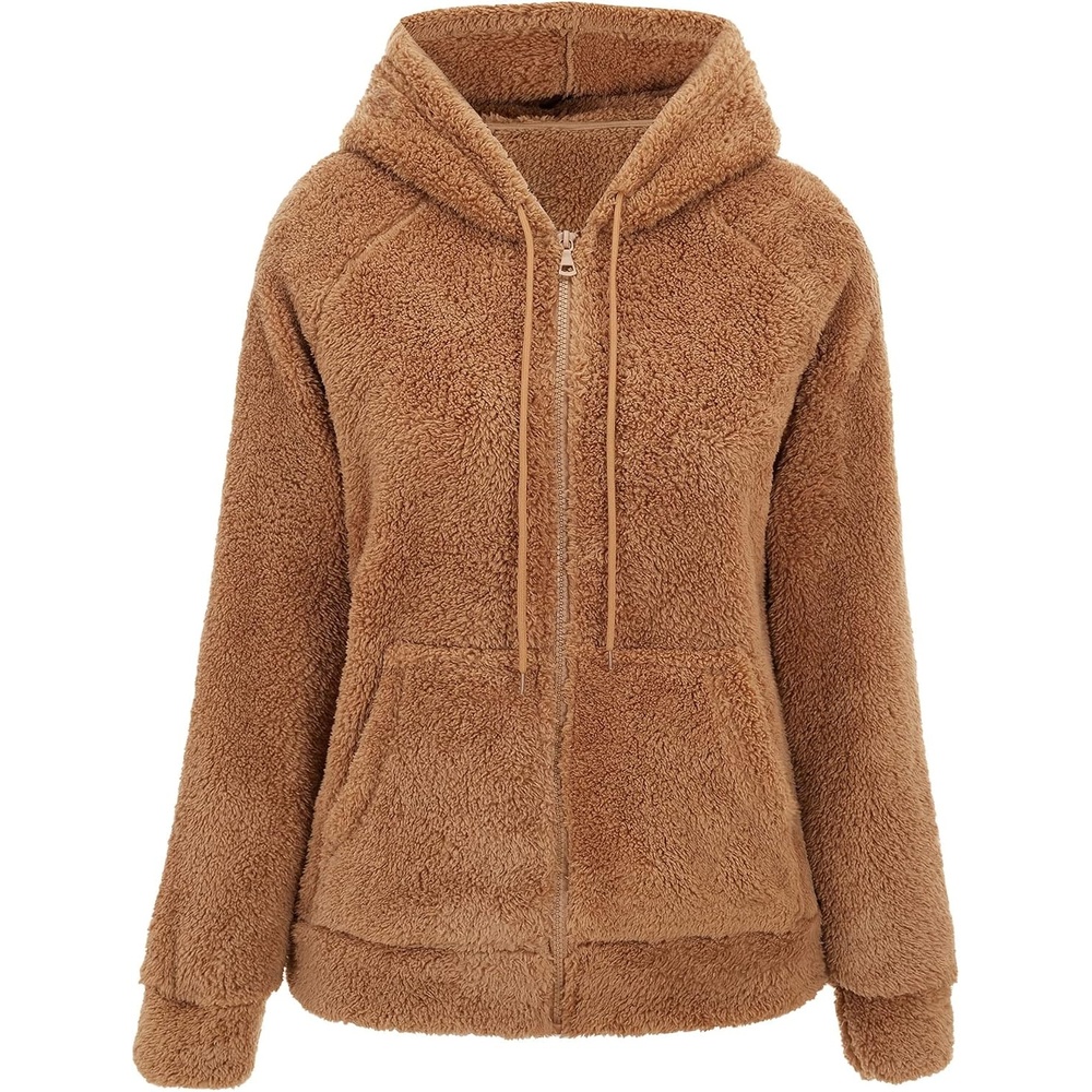 image:imageRISISSIDA Women Sherpa Faux Fur Jacket HoodedFleece Soft HoodieCamel Brown