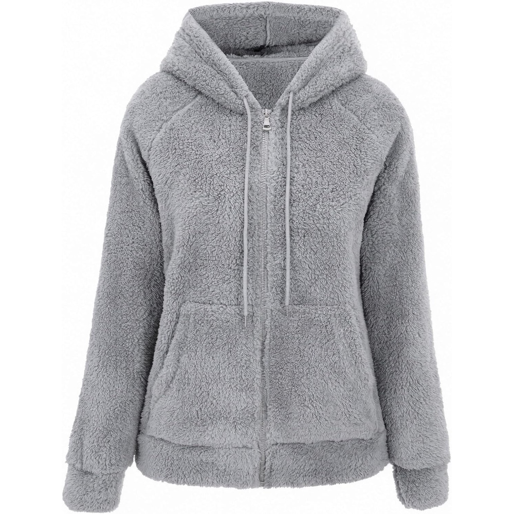 image:imageRISISSIDA Women Sherpa Faux Fur Jacket HoodedFleece Soft HoodieGrey