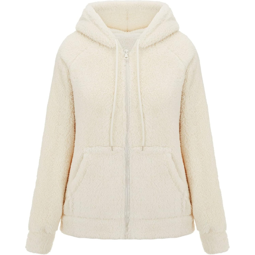 image:imageRISISSIDA Women Sherpa Faux Fur Jacket HoodedFleece Soft HoodieOffwhite