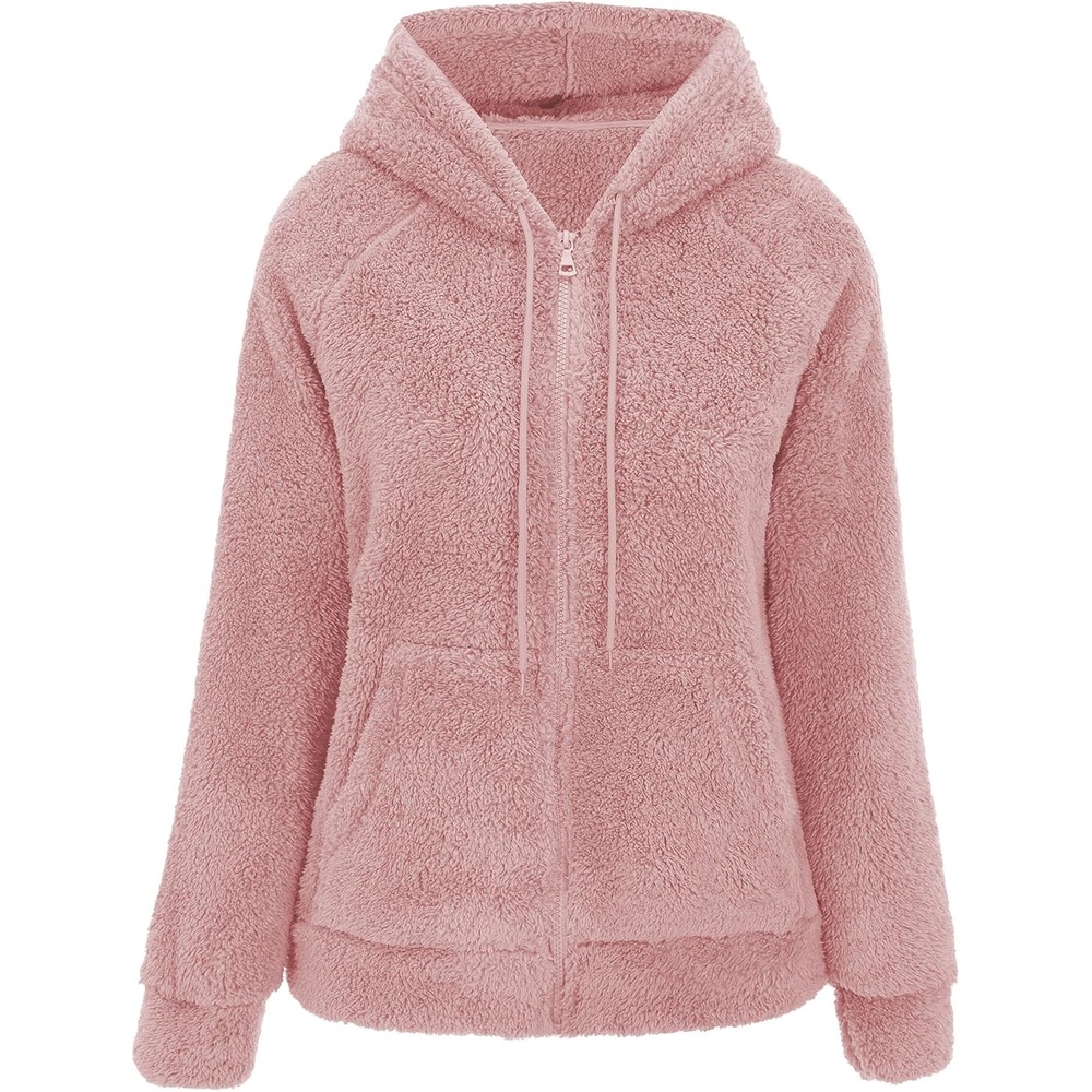 image:imageRISISSIDA Women Sherpa Faux Fur Jacket HoodedFleece Soft HoodiePink