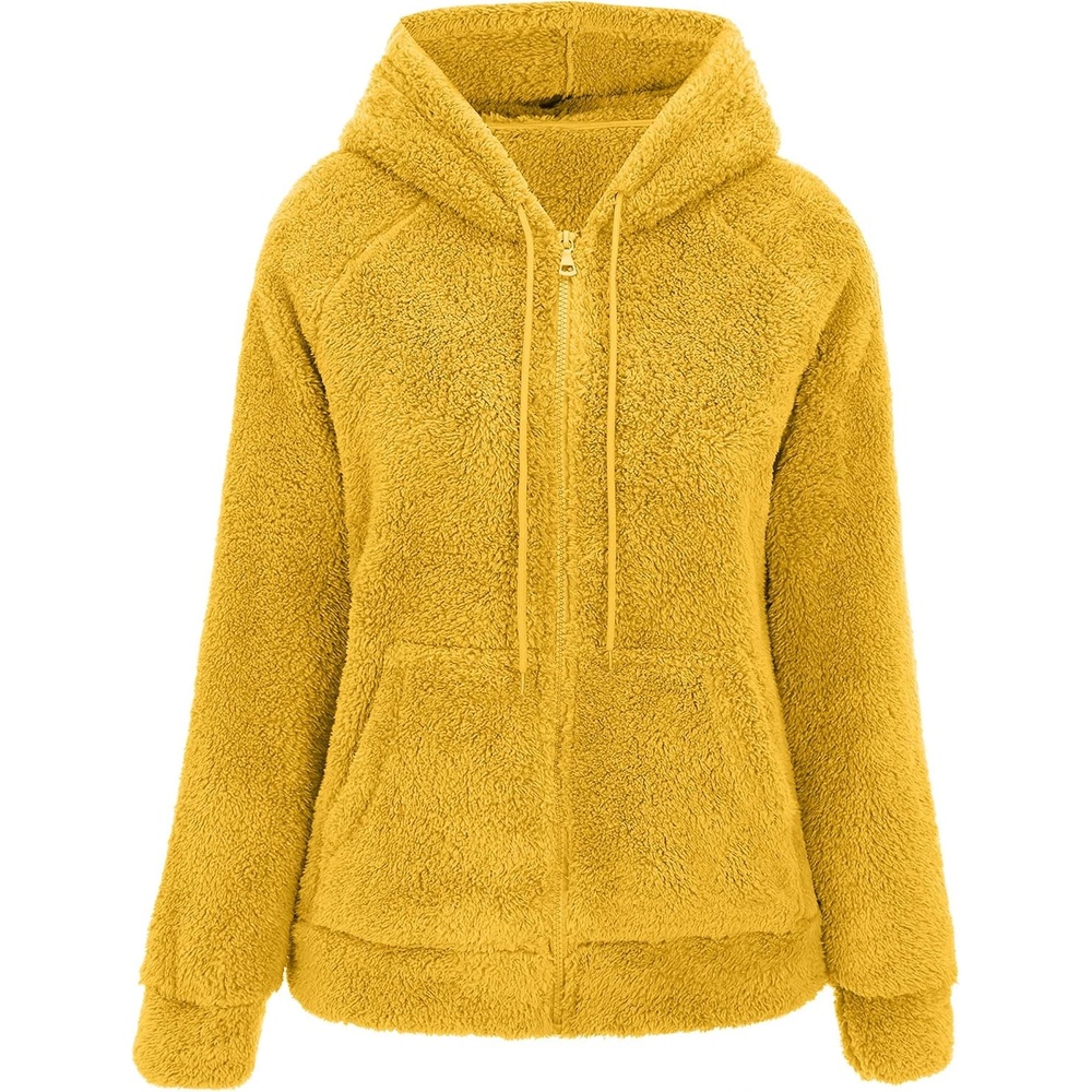 image:imageRISISSIDA Women Sherpa Faux Fur Jacket HoodedFleece Soft HoodieYellow