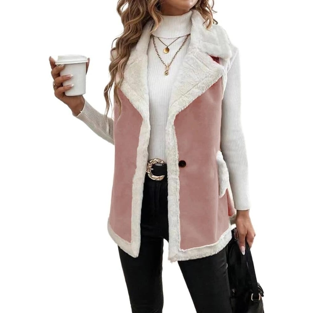 image:imageWomen Sherpa Vest Fall Winter Faux Fur Suede Vest Jacket Warm CoatPink