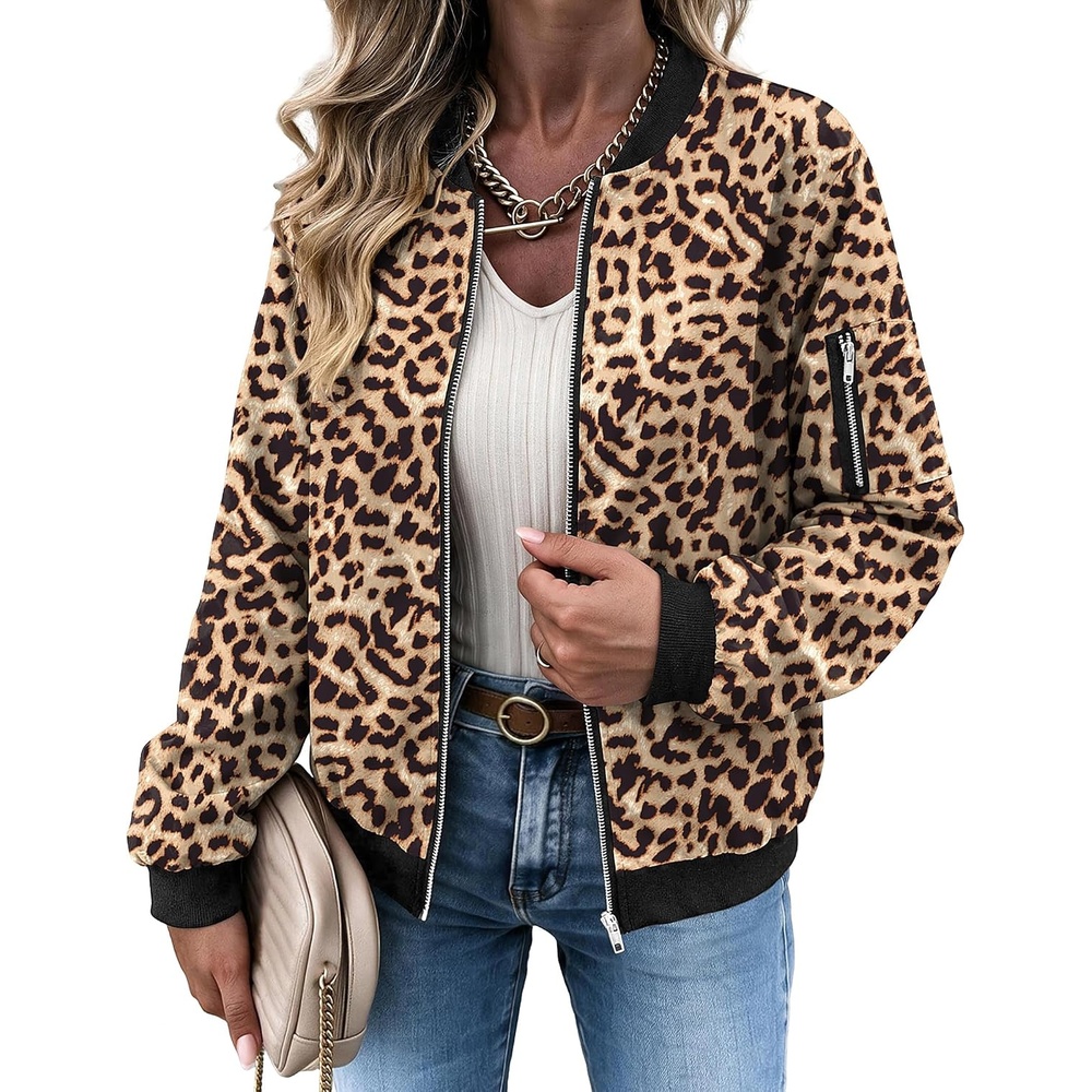 image:imageZeagoo Women Bomber Jacket Casual Coats Spring Fall Clothes with PocketsLeopard