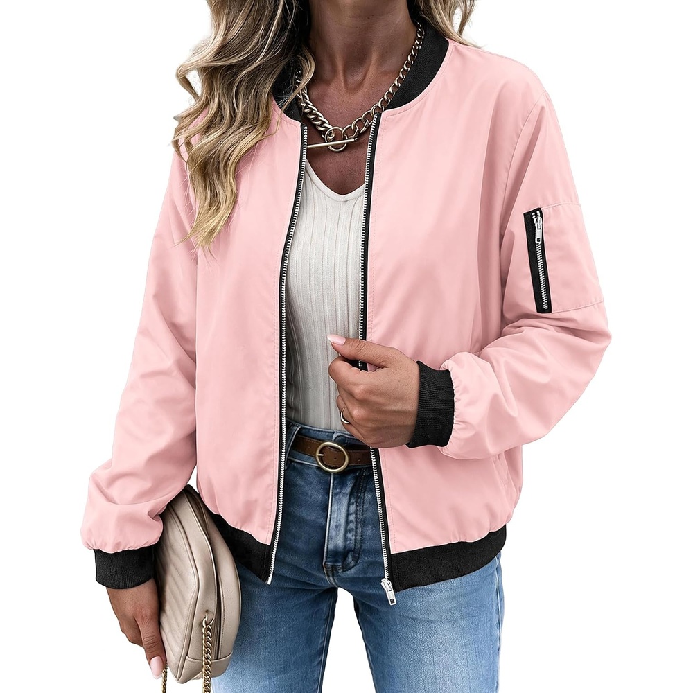 image:imageZeagoo Women Bomber Jacket Casual Coats Spring Fall Clothes with PocketsPink
