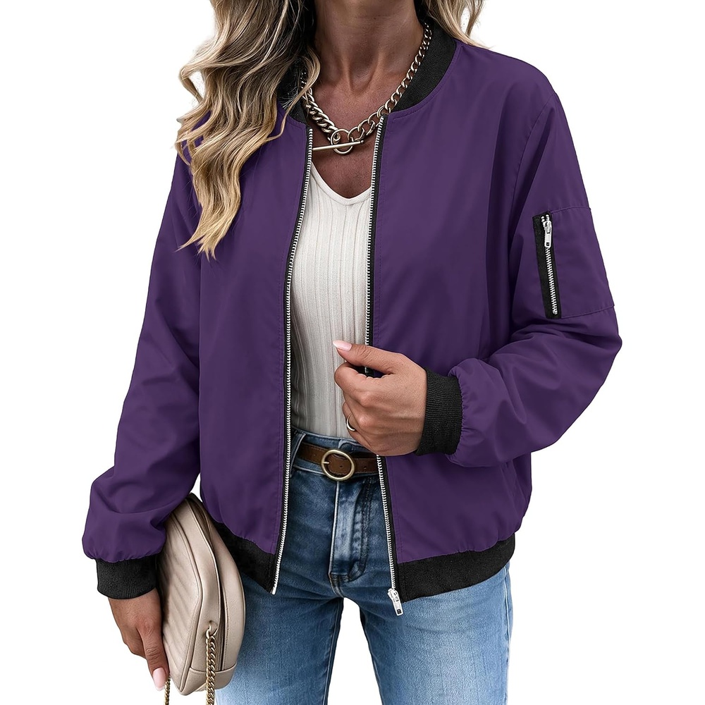 image:imageZeagoo Women Bomber Jacket Casual Coats Spring Fall Clothes with PocketsPurple