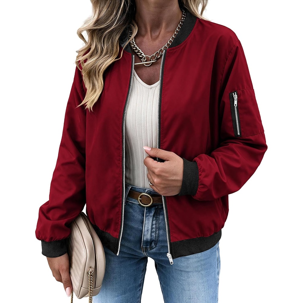 image:imageZeagoo Women Bomber Jacket Casual Coats Spring Fall Clothes with PocketsWine Red