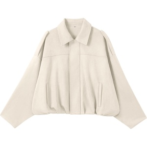 ANRABESS Women’s Oversized Faux Suede Cropped Bomber Jacket(Beige)