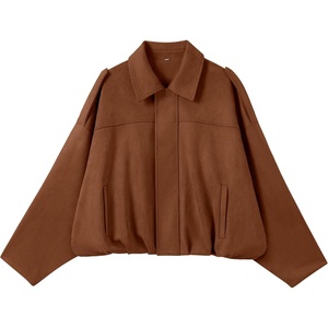 ANRABESS Women’s Oversized Faux Suede Cropped Bomber Jacket(Brown)