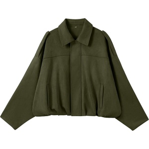 ANRABESS Women’s Oversized Faux Suede Cropped Bomber Jacket(Green)