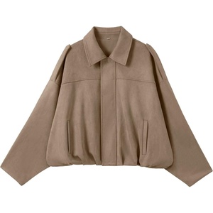 ANRABESS Women’s Oversized Faux Suede Cropped Bomber Jacket(Khaki)